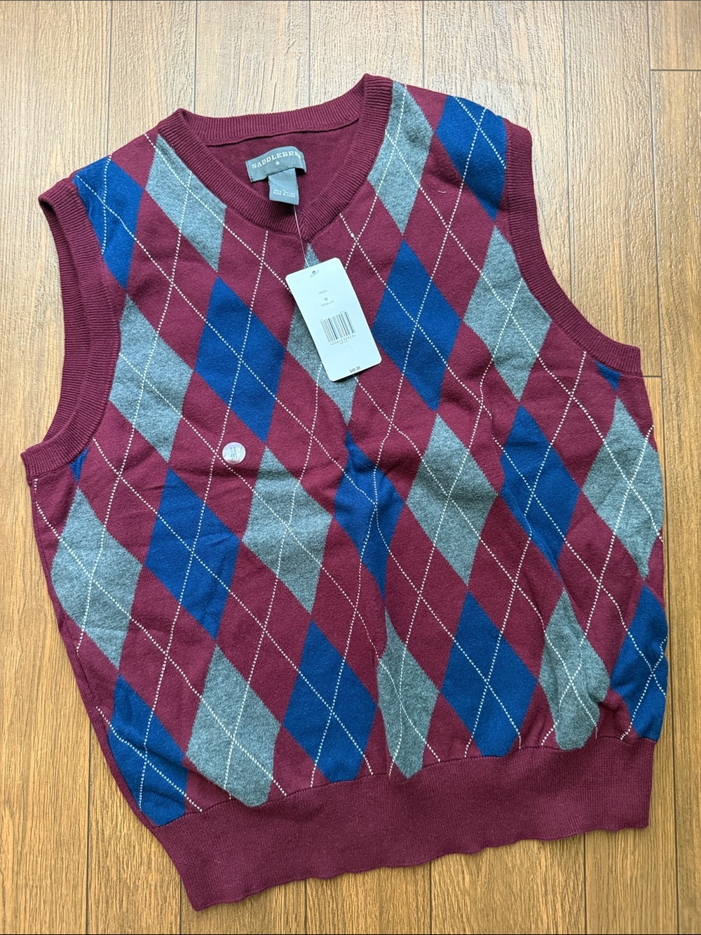 Preppy Burgundy Argyle Sweater Vest NWT Blue & Gray Diamonds medium Minimalist
